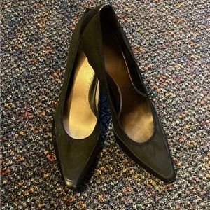 Joan & David Black Leather And Mesh Two Toned Heels